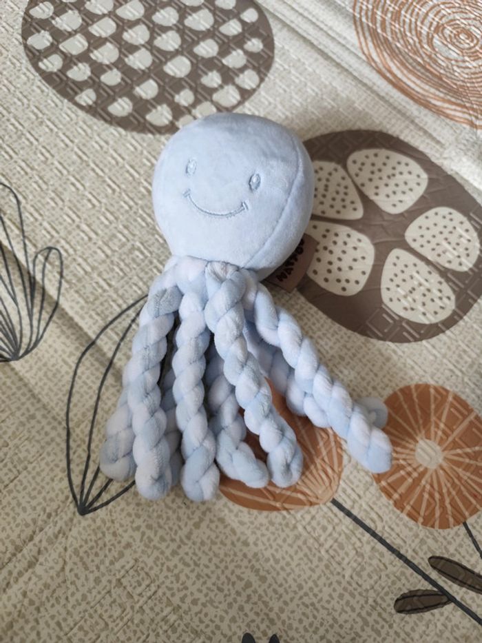 Doudou peluche pieuvre Nattou poulpe bleu clair blanc n2
