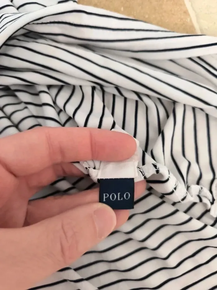 Polo Ralph Lauren Performance homme XL blanc rayures marine logo vert excellent état sauf tâche - photo numéro 12