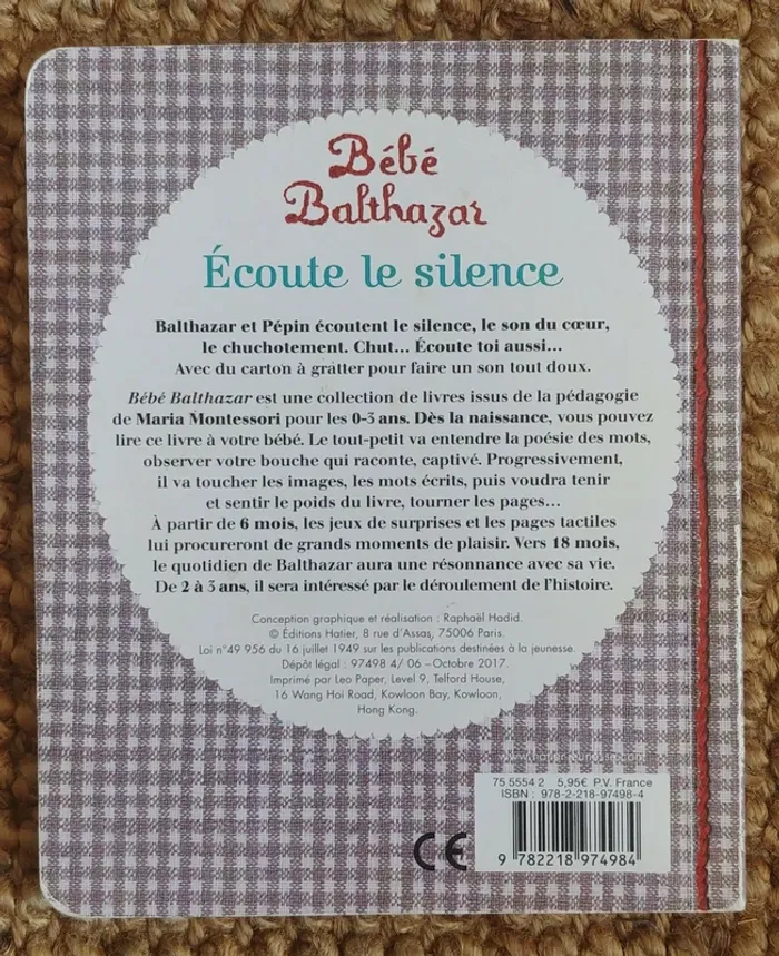 Bébé Balthazar - Écoute le silence - Pédagogie Montessori 0/3 ans de Marie-Hélène Place (2014) - photo numéro 2