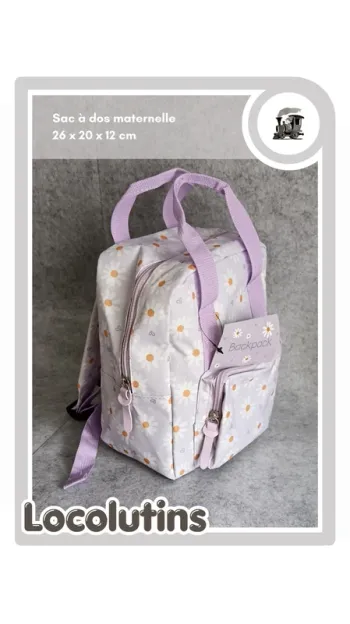 🚂 Sac à dos maternelle ▪ motif marguerites 26x20x12 cm