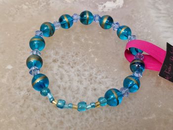 Bracelet Elastique Perles Bleu Dorée Turquoise