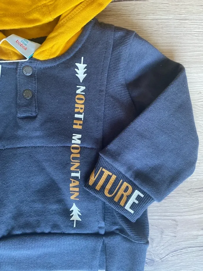 Sweat pull capuche hiver garçon 6 mois gris bleu - photo numéro 2