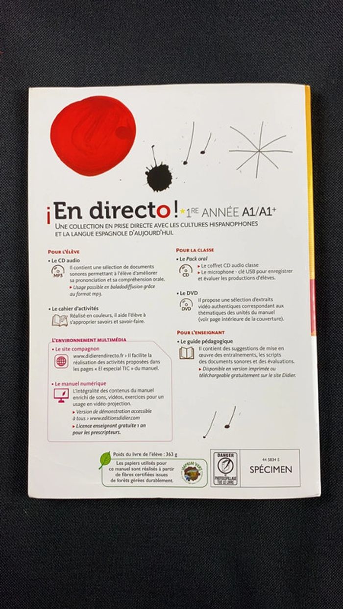 Espagnol Manuel + cahier d’activités En directo 1ere année - photo numéro 3