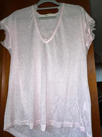 T-shirt rose poudré col v Peace n’ love