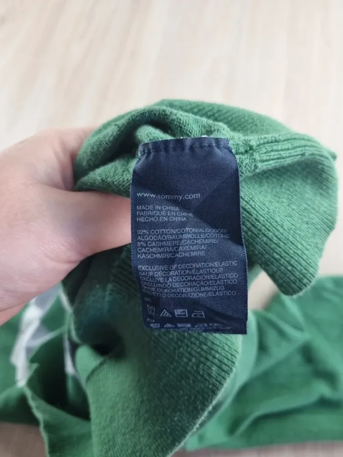 Pull a col V vert/gris Cachemire Tommy Hilfiger Homme Taille XL - photo numéro 3