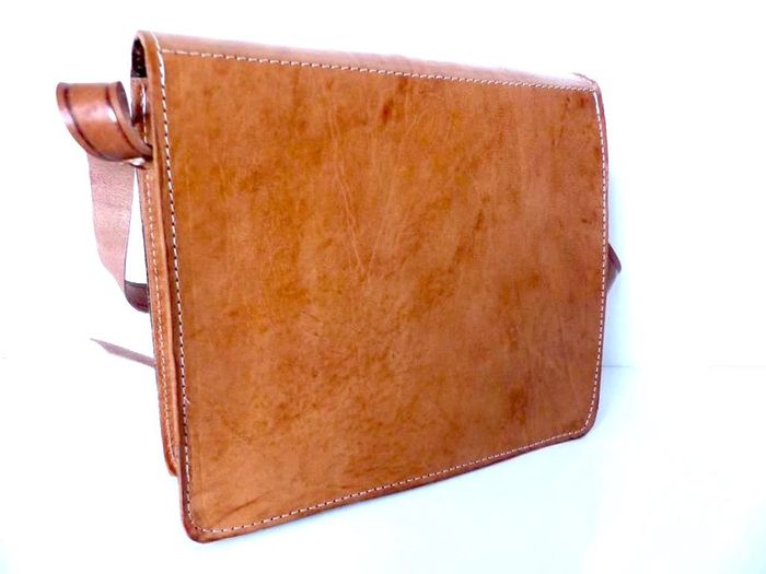 Sac bandoulière camel NEUF en cuir pleine fleur tannage naturel & laine Kilim besace ethnique - photo numéro 6