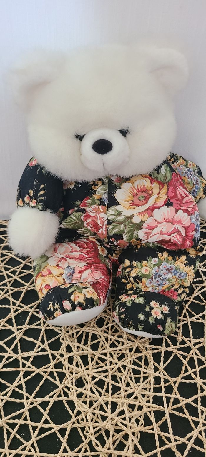 peluche vintage ours motif floral - photo numéro 4