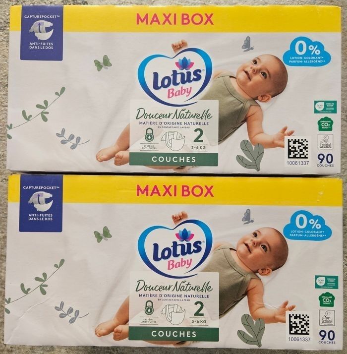2 cartons de couches lotus taille 2