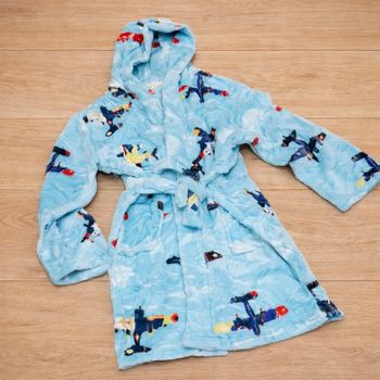 Peignoir à capuche garçon fille pyjama doux vêtements de nuit motif avion bleu