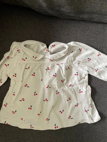 Blouse Blanche manches longues cerise Bout’Chou 6 mois