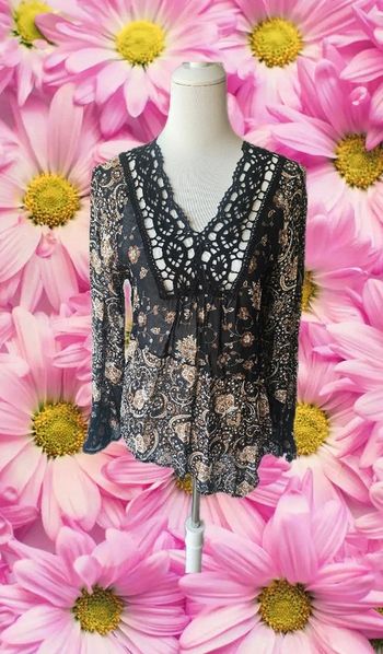 Blouse en tulle avec motifs cachemire et dentelle crochetee, Promod, taille 40