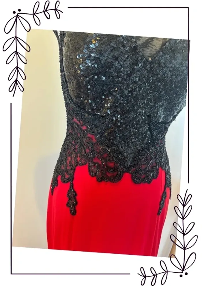 Sublime robe longue cocktail rouge et noir - photo numéro 4