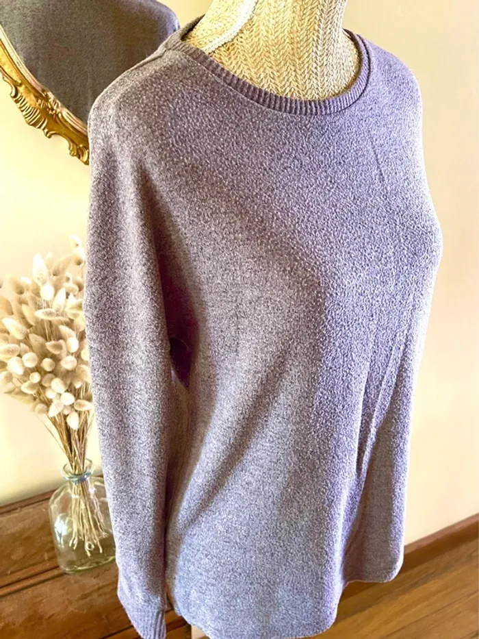 Pull fin gris col rond manches longues basique cosy - photo numéro 3