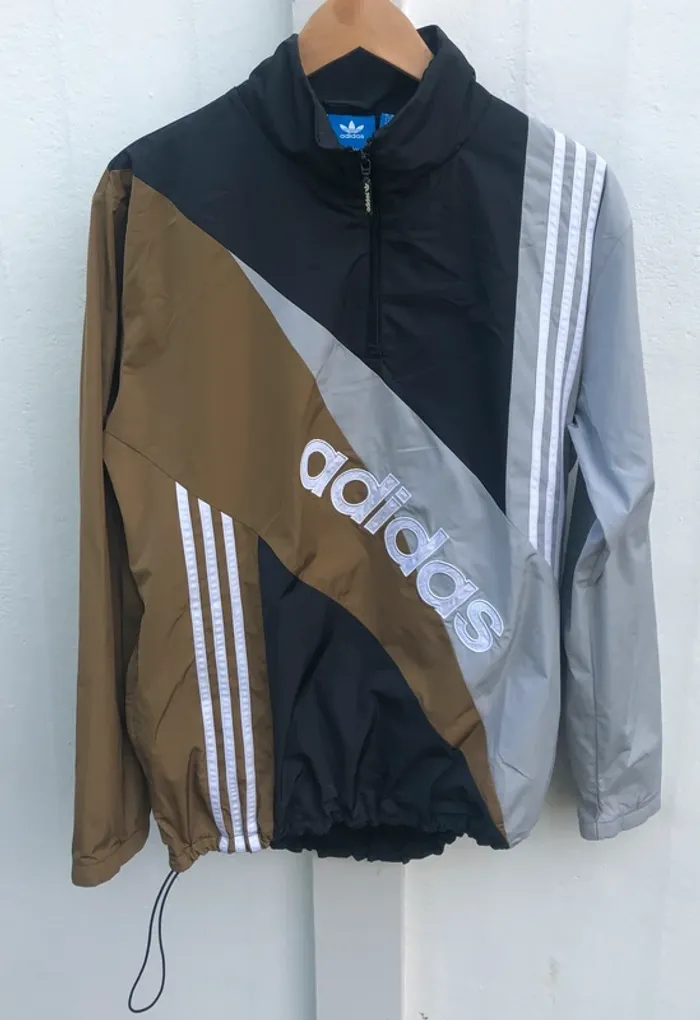 1/4 zip Adidas Mens M windbreaker track jacket brown grey black white
