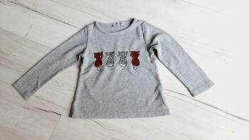 Vêtement fille tee-shirt épais gris motifs chats LPC girls 5 ans
