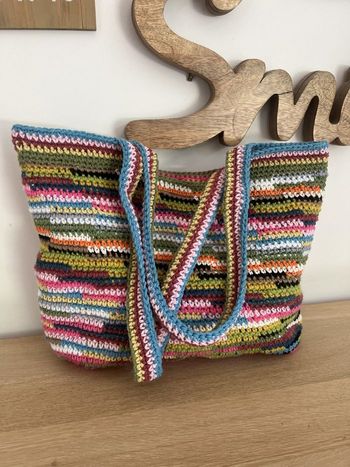 sac cabas, sac fourre tout, sac à main au crochet multicolore, sac totebag, crochet fait 