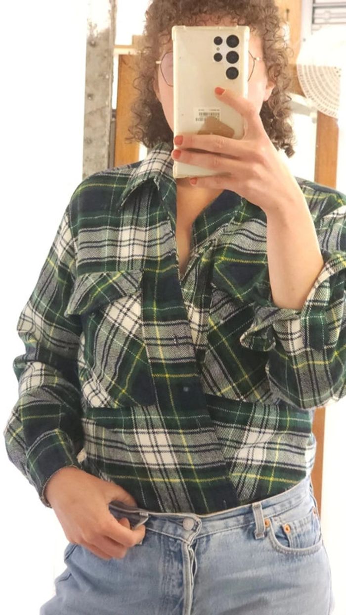 Superbe chemise à carreaux en laine vintage 80s bucheron - photo numéro 3