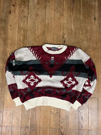 Pull vintage maille motifs rayures multicolore L