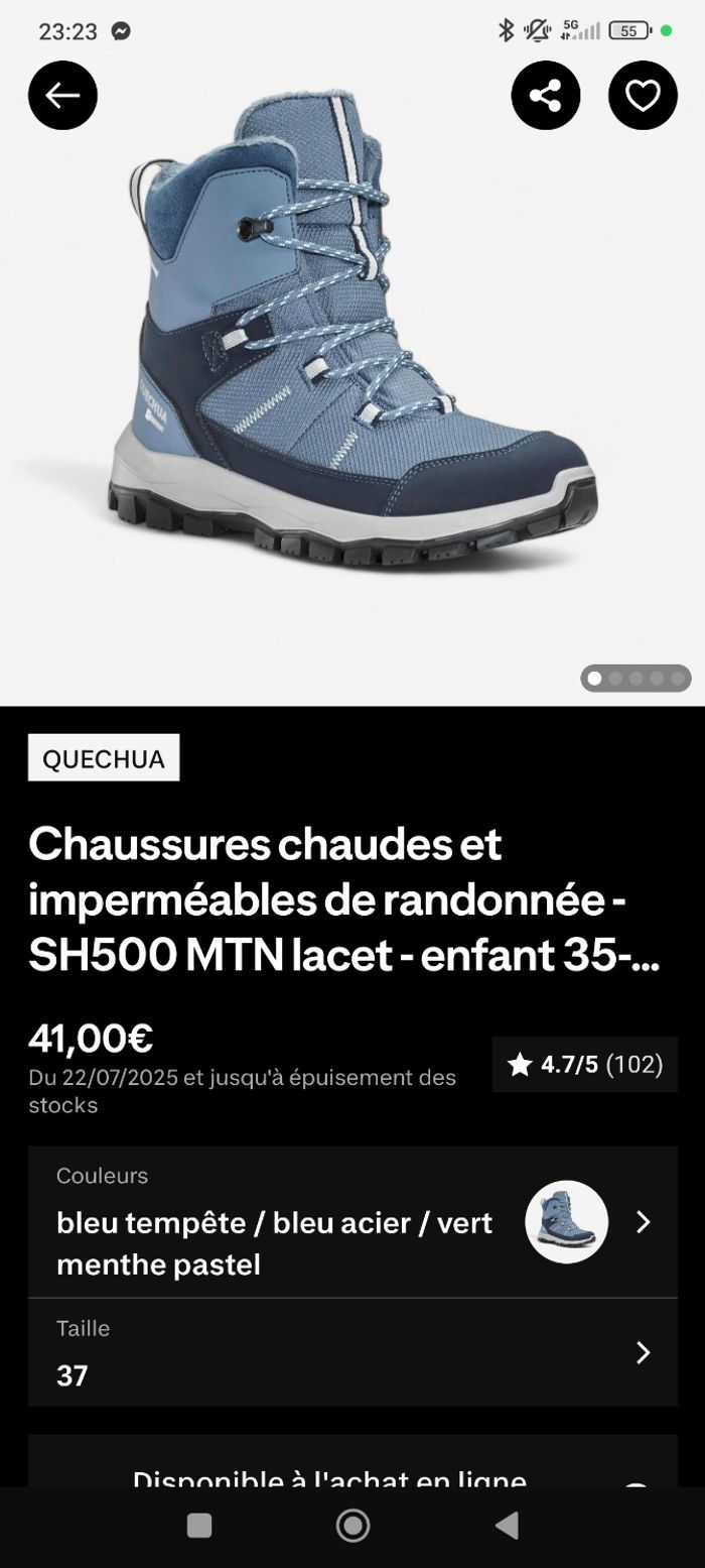 Chaussures Bottes de randonnée fourrées chaudes imperméables neige quechua bleues  t37 - photo numéro 9