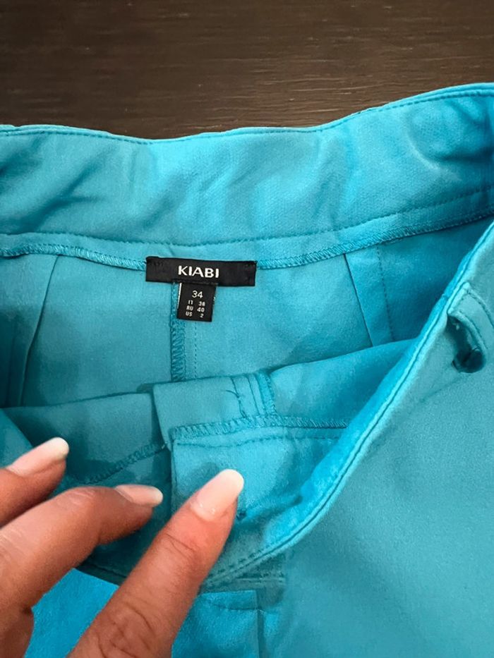Pantalon pince - taille haute turquoise - photo numéro 3