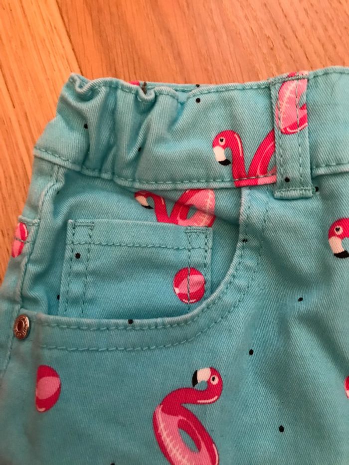 Short fille  bleu turquoise et impression rose - photo numéro 2