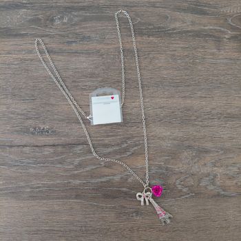 Sautoir maille métal argenté breloques Paris