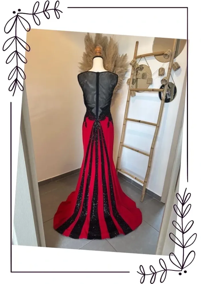 Sublime robe longue cocktail rouge et noir - photo numéro 7