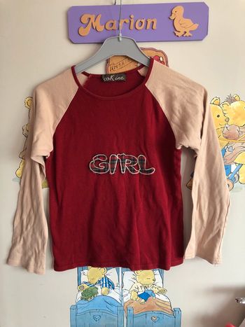 Tee shirt à manches longues rouge et crème, taille 10 ans, marque Cok’ine.