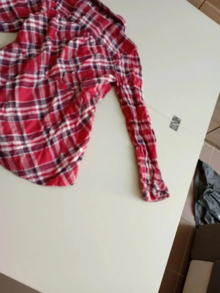 Chemise rayée à carreaux tissaia 12 ans rouge à pression - photo numéro 12