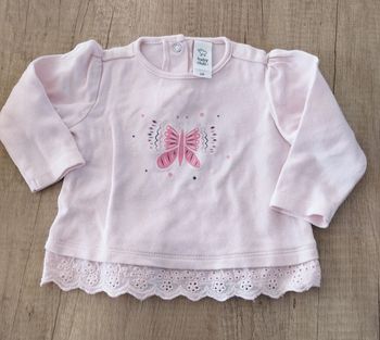 T-shirt manches longues fille rose papillon taille 6 mois C&A