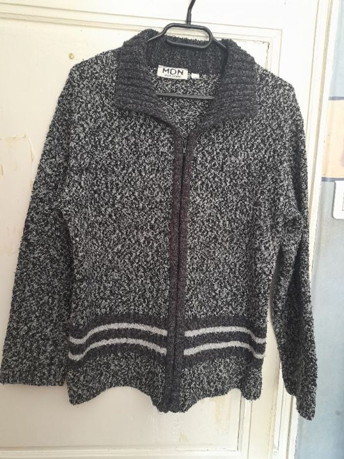 Gilet zippé en maille, gris chiné, marque MON Miss Dynam, Taille L