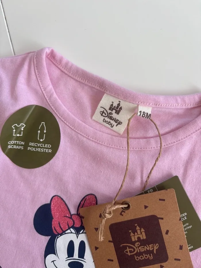 : T-shirt Disney Baby Minnie rose manches longues 18 mois (neuf avec étiquette) - photo numéro 2