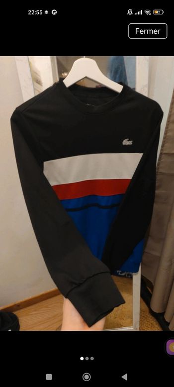 Sweat Lacoste colorblock noir / blanc / rouge / bleu – Style vintage - taille S