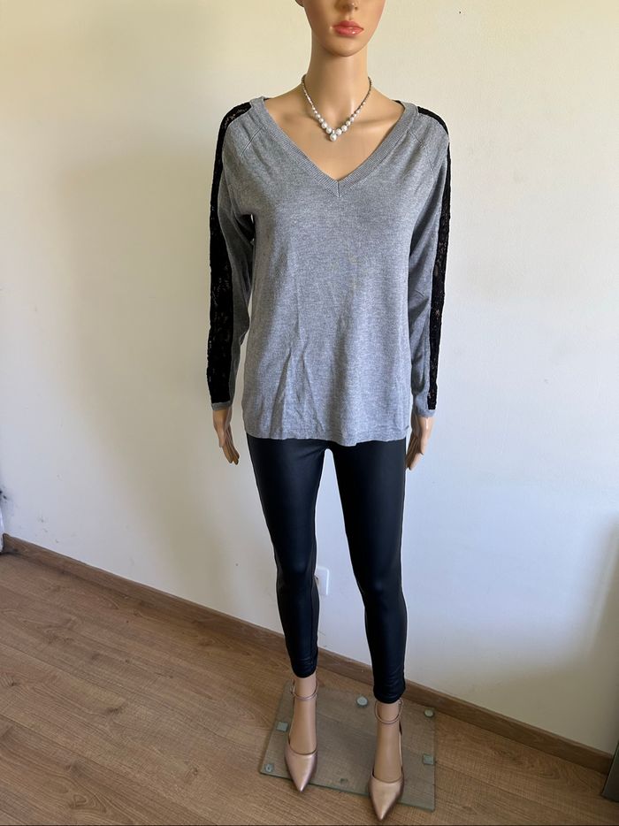 Pull gris et noir à manches longues Morgan taille M état satisfaisant - photo numéro 3
