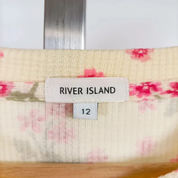 T-shirt fleuri River Island T40 motif roses rose et vert 100 % coton style vintage été A1267 - photo numéro 6