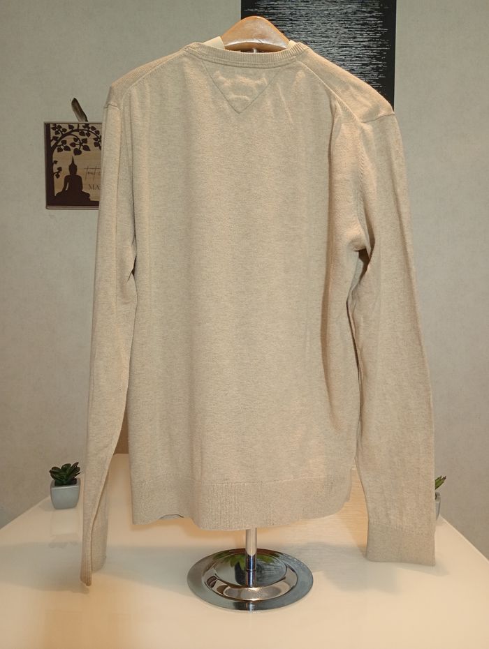 Pull Tommy Hilfiger beige col V – taille M – coton et lin - photo numéro 2
