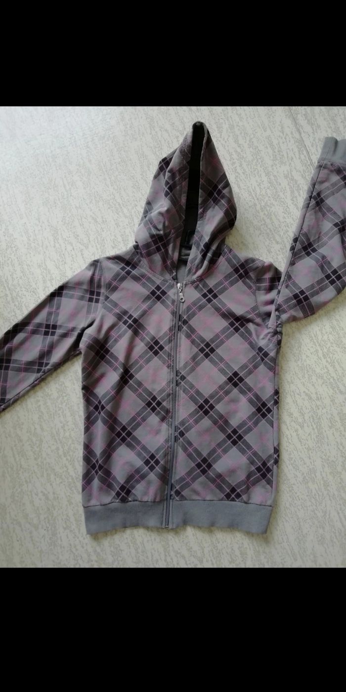 Veste sweat léger carreaux rose /gris