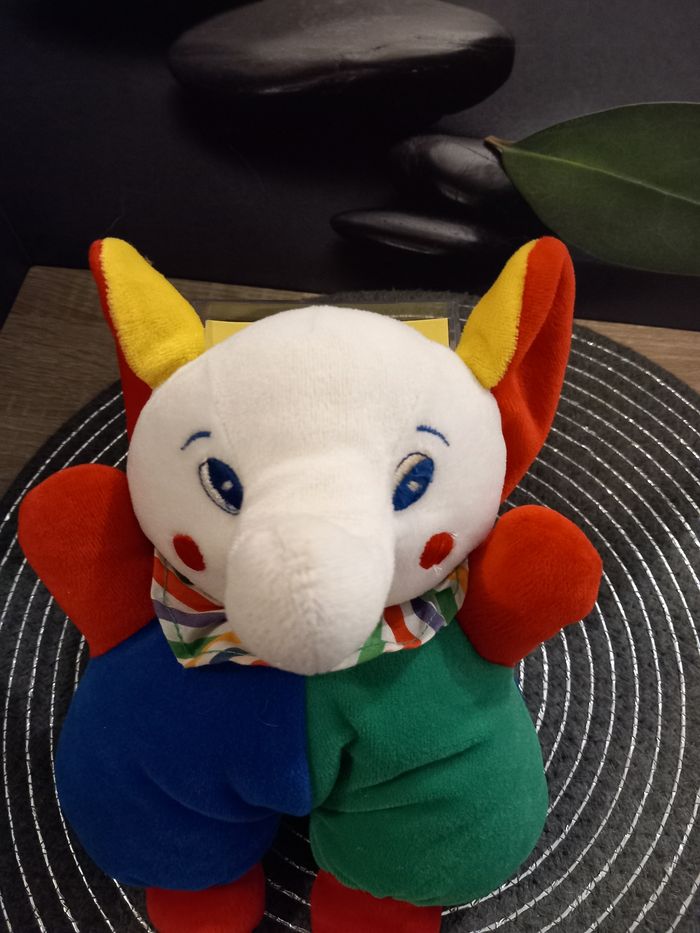 Peluche éléphant vintage bicolore model circus a grelot 21cm - photo numéro 2