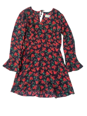 Robe 100% soie noire à motif fleuri From Future