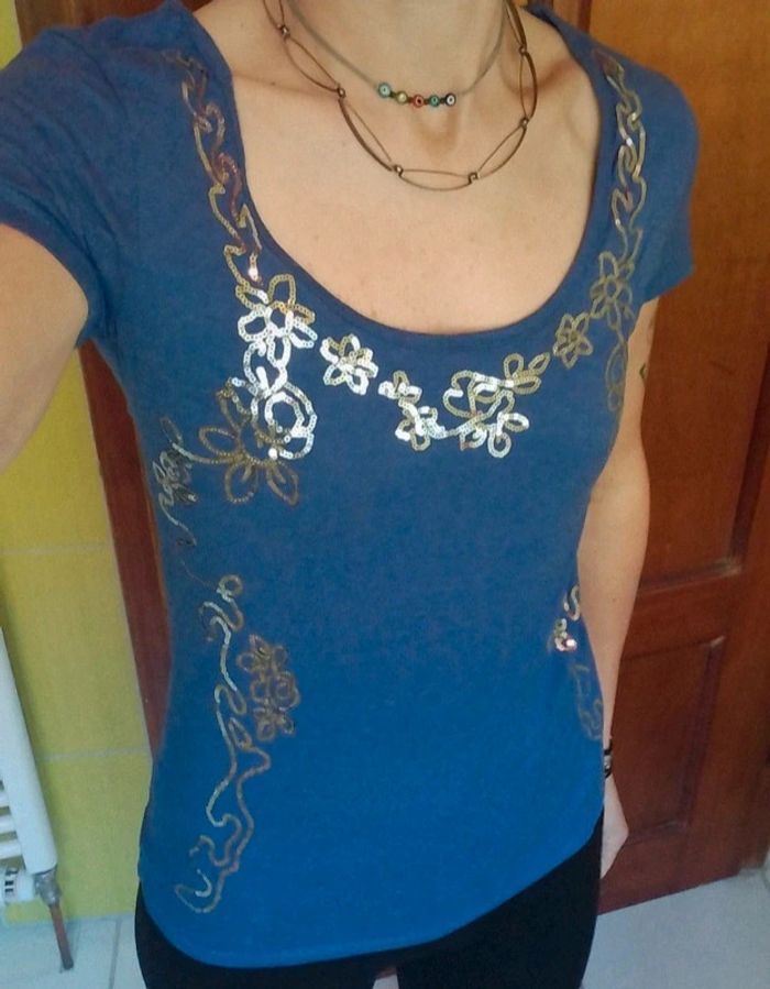 T-shirt femme Violet avec sequins - photo numéro 2