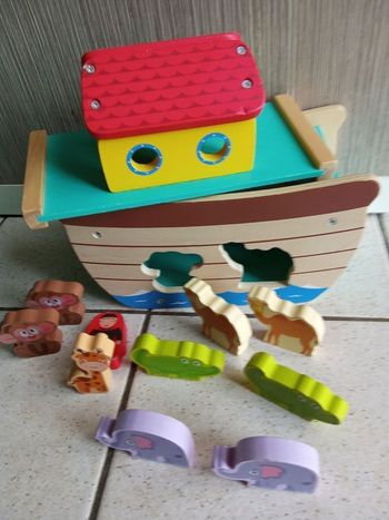 Bateau Arche de Noé en bois, animaux , boîte à forme, jeu, jouet enfant en Bois, idée cadeau de Noël