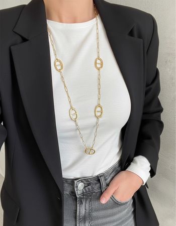 Sautoir long maille marine doré en acier inoxydable