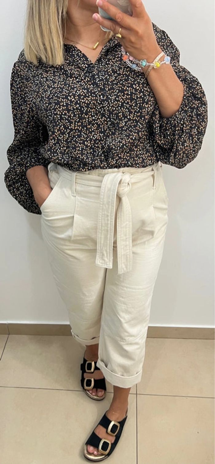 🌿Chemise noire imprimé pois beiges Vila Taille 38 - photo numéro 6