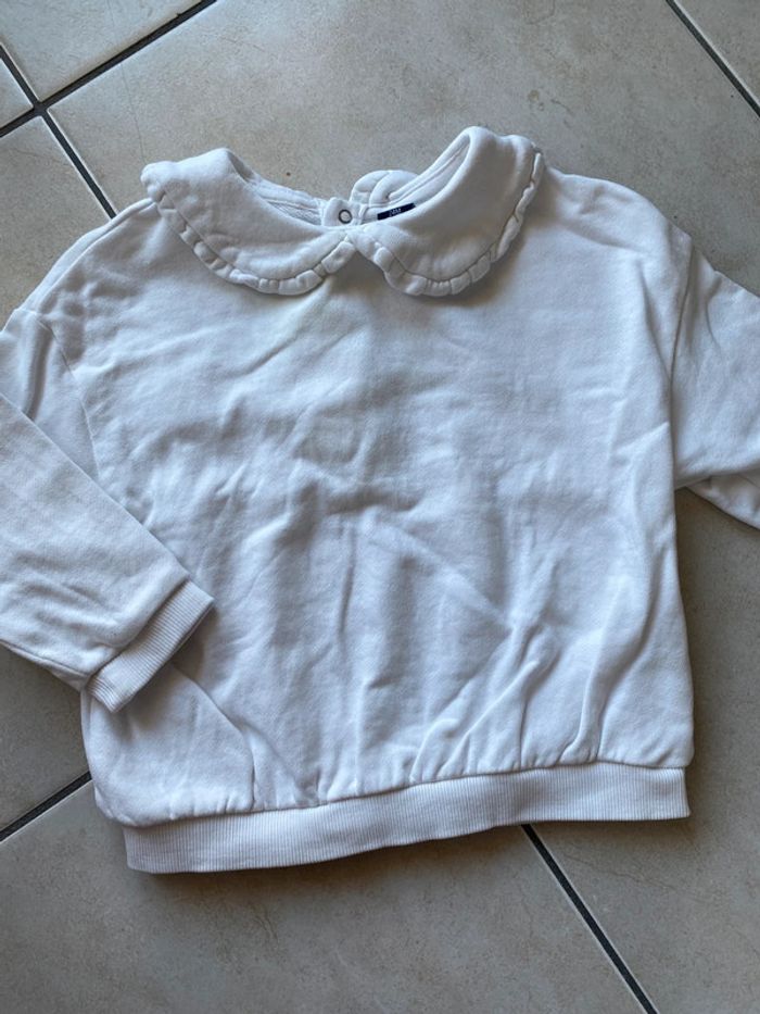 Pull sweat blanc col Claudine 24 mois Kiabi - photo numéro 2
