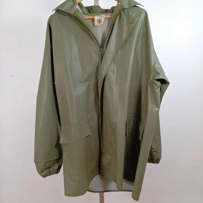 Ciré imperméable vintage vert kaki The Fisher made in France, coupe unisexe, capuche A1367