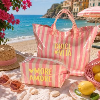 Ensemble sac et trousse rose et crème