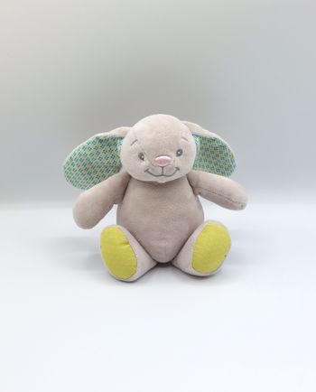 Peluche doudou lapin gris LUC ET LEA vert bleu 20 cm Océan Terre Biotechnologie
