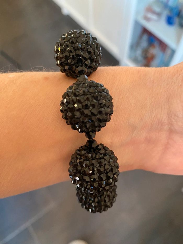 Bracelet en perles noires avec strass noirs - photo numéro 5