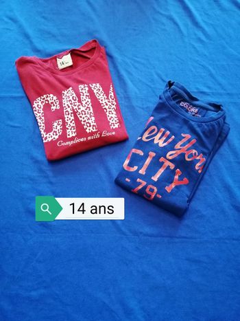 2 t shirt complices M. L. 14 ANS