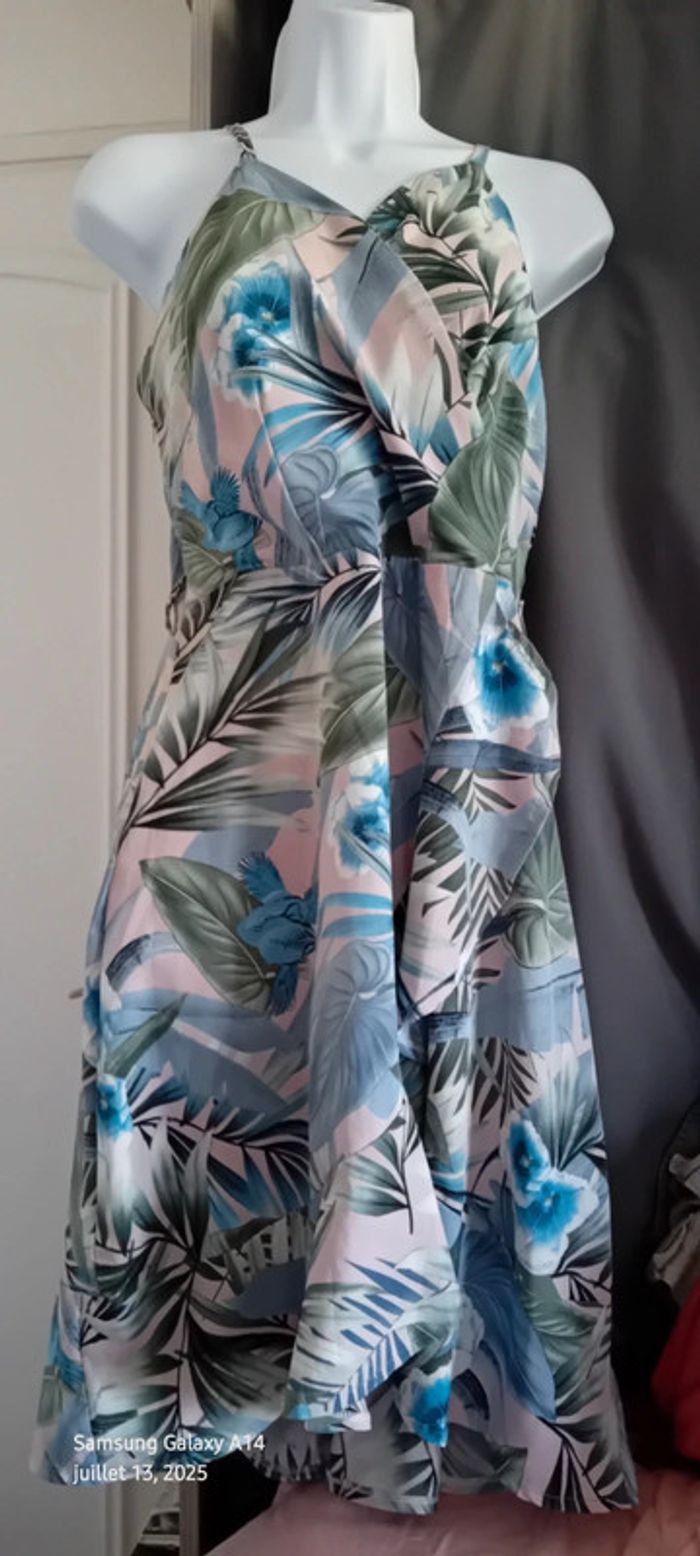 Robe estivale bas volanté ouvert imprimé fleurs zhu su feng femme M - photo numéro 3
